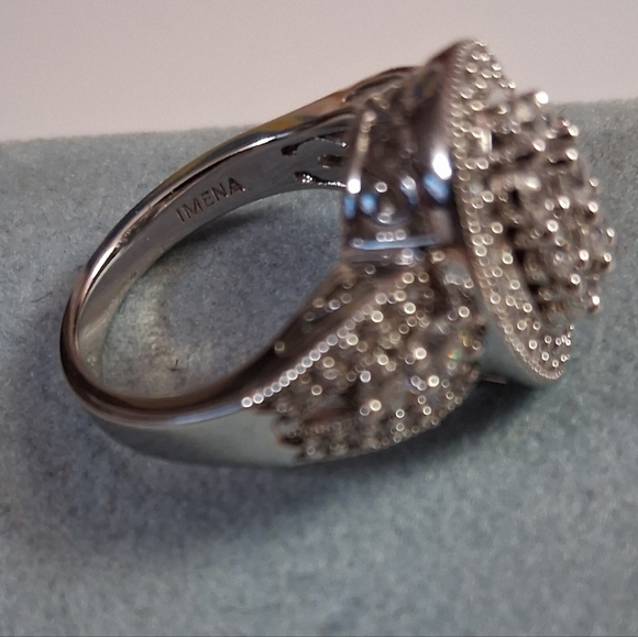 Epiphany Womens Size 6 925 Sterling Silver Oval Pave CZ Diamond Cluster Ring - Picture 7 of 10